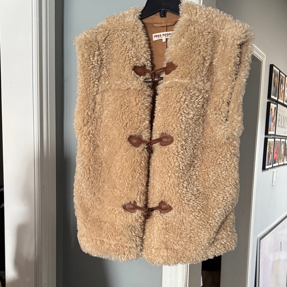 Free People Tan Sherpa Vest with Toggle Closures
